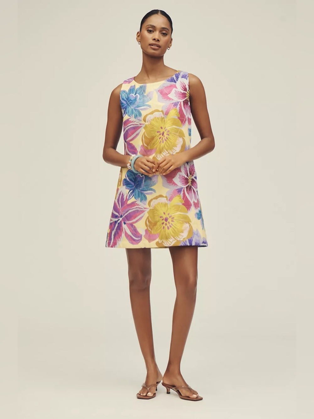 Farm Rio x Anthropologie Sleeveless Mini Shift Dress Quilted Floral Size S NWT - Picture 4 of 7
